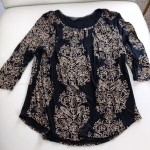 Lucky Brand L Batik Elegant Black and Tan Women's Top